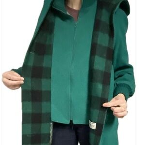 VTG Herman Kay Women’s Wool Buffalo Plaid Green Hooded Jacket Coat Zip & Button